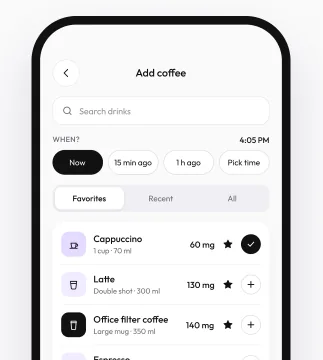 Add coffee screen with a list of favorite drinks